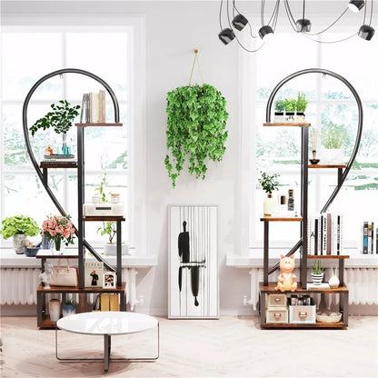 6-Tier Half Heart Plant Stand – Decorative Wooden & Metal Display Shelf