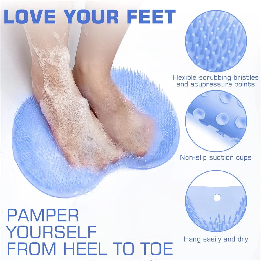 Hands-Free Shower Foot Scrubber Mat with Suction Cups
