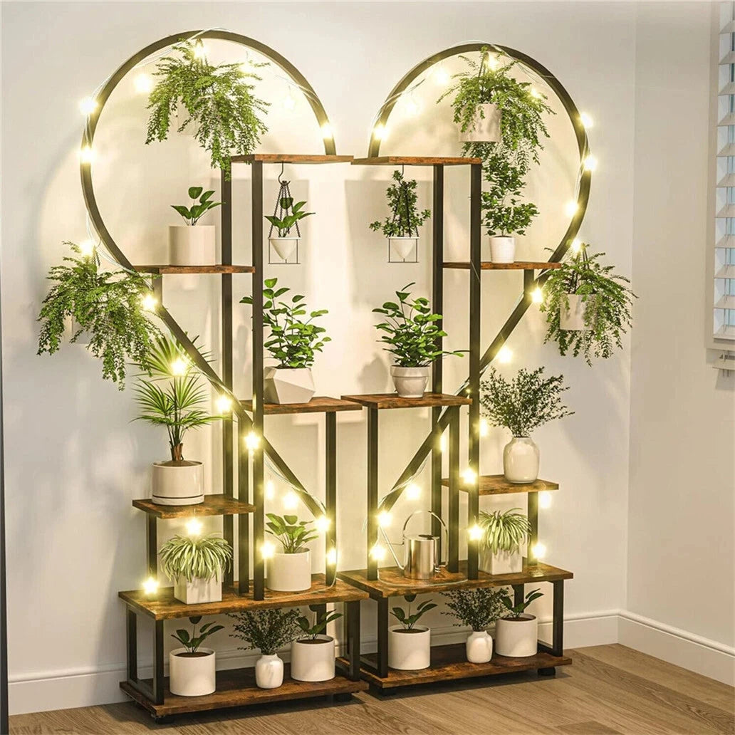6-Tier Half Heart Plant Stand – Decorative Wooden & Metal Display Shelf