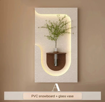 Modern Wall Lamp with Hanging Green Plants & Art