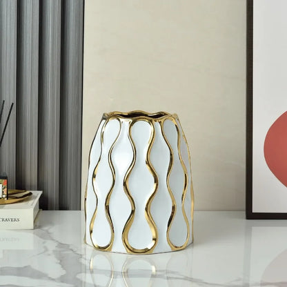 Modern Black & White Ceramic Vase with Gold Accent