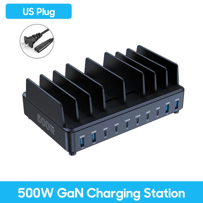 500W GaN 10-Port USB-C Fast Charging Station