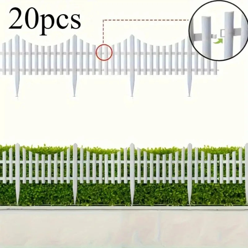White Garden Fence 20-Pack – Easy Install Lawn & Flower Bed Border Edging