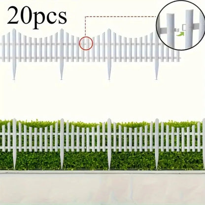 White Garden Fence 20-Pack – Easy Install Lawn & Flower Bed Border Edging