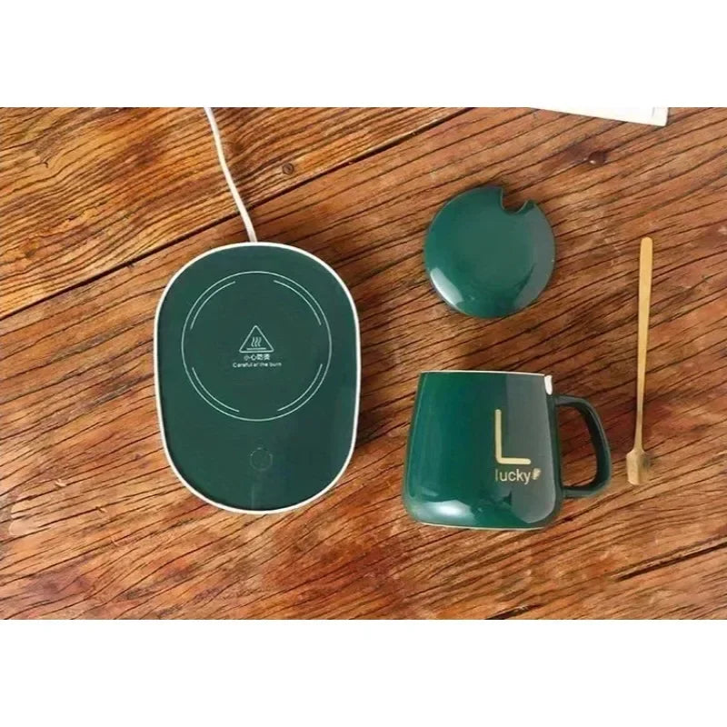 Insulated Ceramic Coffee Mug with Heating Coaster – Gift Set