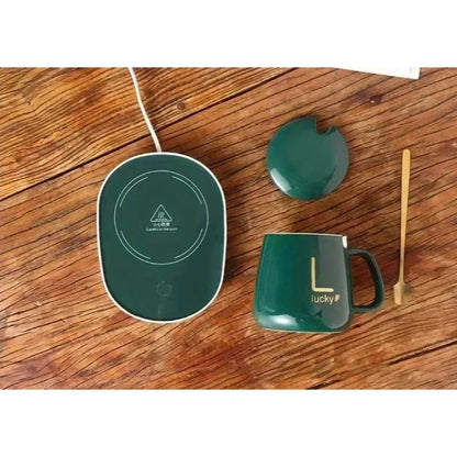 Insulated Ceramic Coffee Mug with Heating Coaster – Gift Set