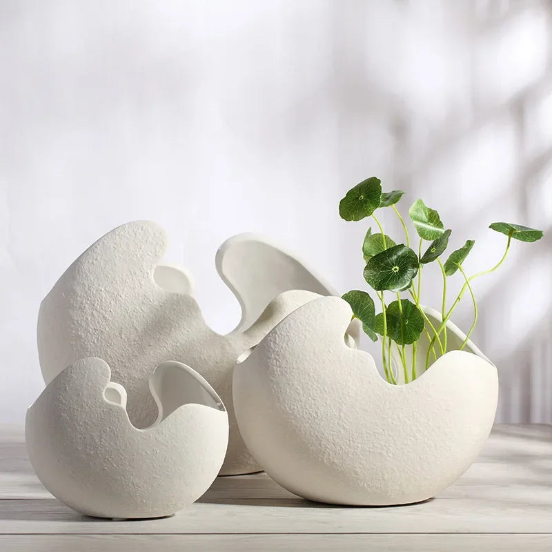 Nordic White Ceramic Egg Shell Vase – Minimalist Home Decor
