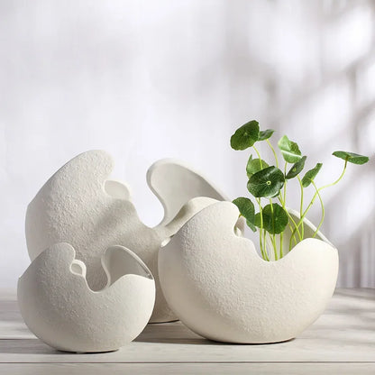 Nordic White Ceramic Egg Shell Vase – Minimalist Home Decor