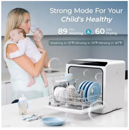 Portable Countertop Mini Dishwasher – 5L Built-In Tank, No Installation Needed