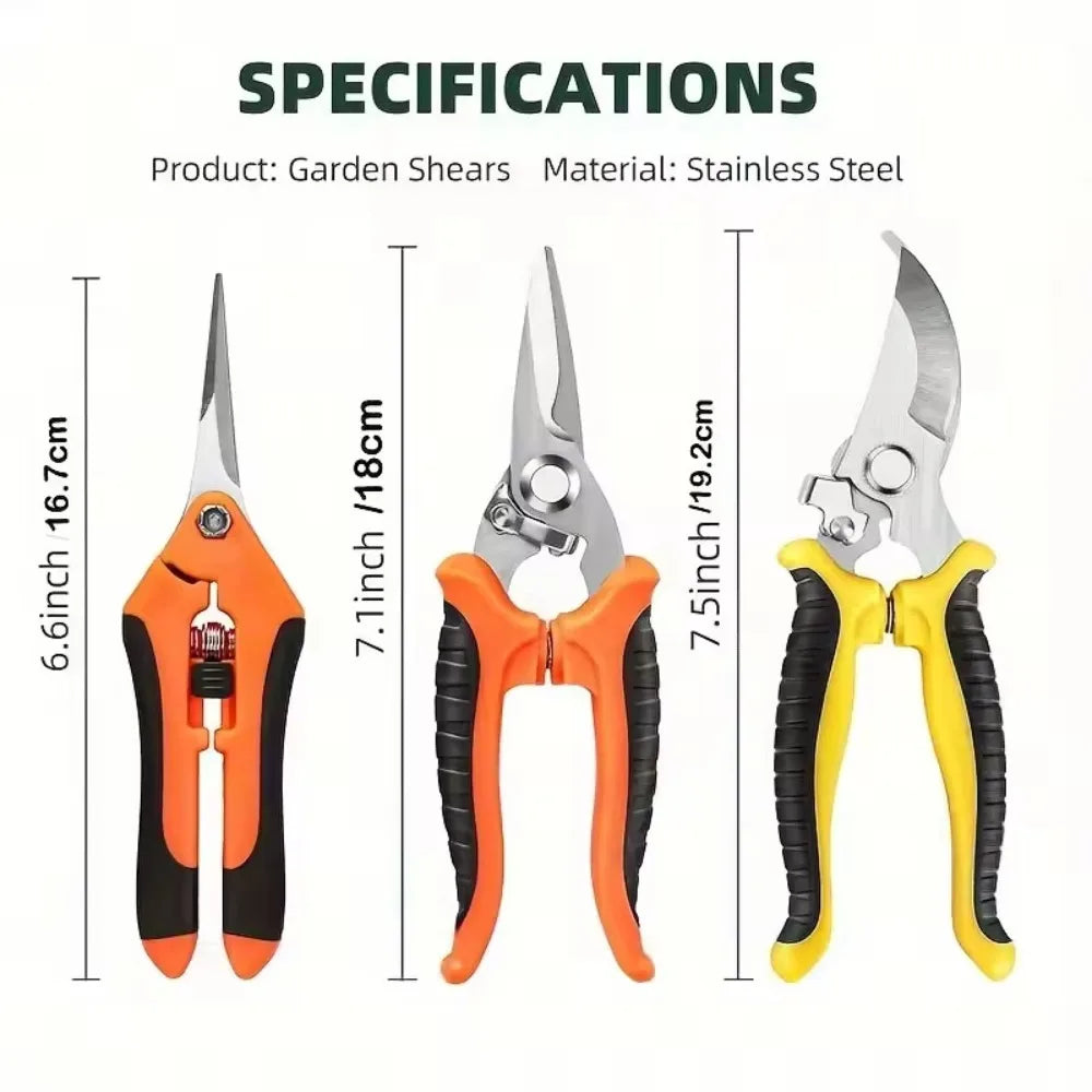 3-Piece Garden Scissors Set – Stainless Steel Pruning Tools