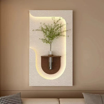 Modern Wall Lamp with Hanging Green Plants & Art
