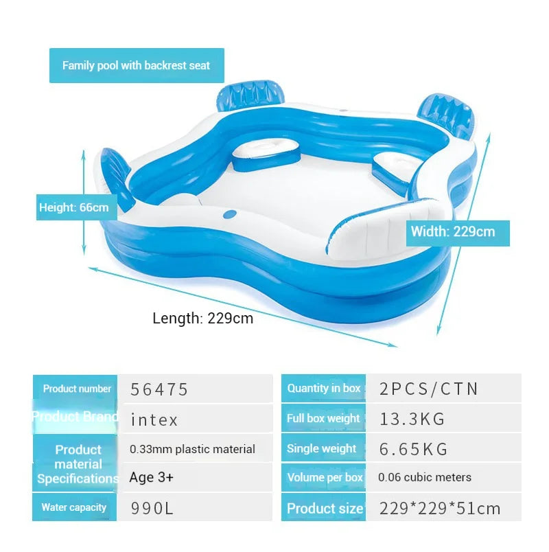 Inflatable Family Pool with Backrest – Portable PVC Bathing Pool