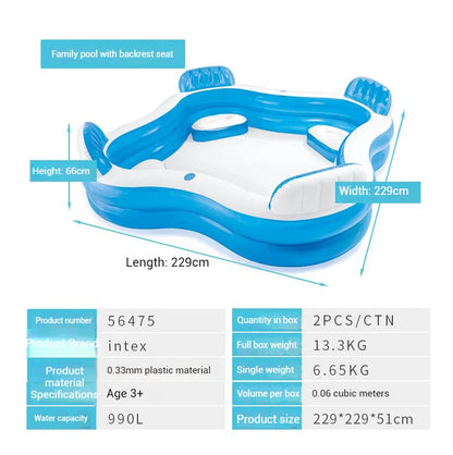 Inflatable Family Pool with Backrest – Portable PVC Bathing Pool