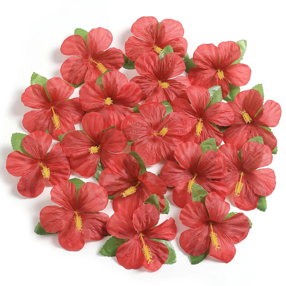 24PCS Tropical Hibiscus Silk Flowers – Colorful Hawaiian Party Table Décor