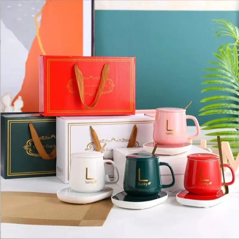 Insulated Ceramic Coffee Mug with Heating Coaster – Gift Set
