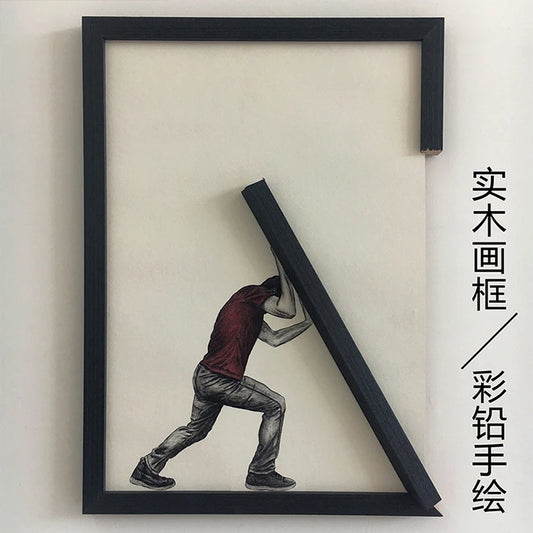 3D Hand-Drawn Wall Art – Solid Wood Frame
