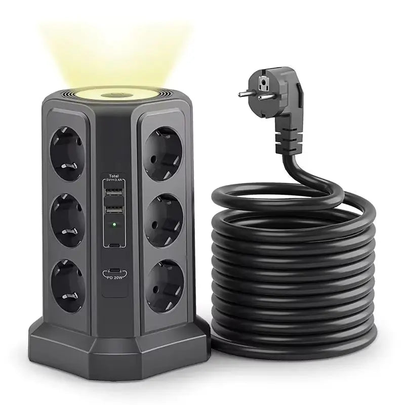 12-in-1 Power Tower Surge Protector with USB-C & Night Light