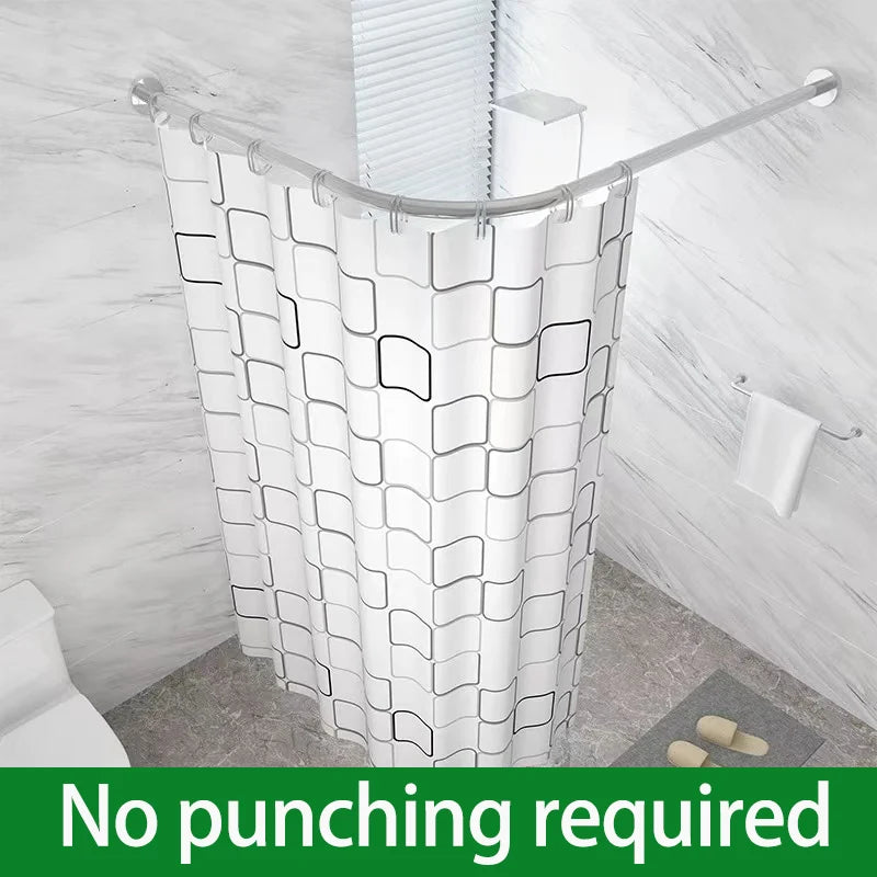 Adjustable L-Shaped Shower Curtain Rod – Stainless Steel No-Drill Corner Rail