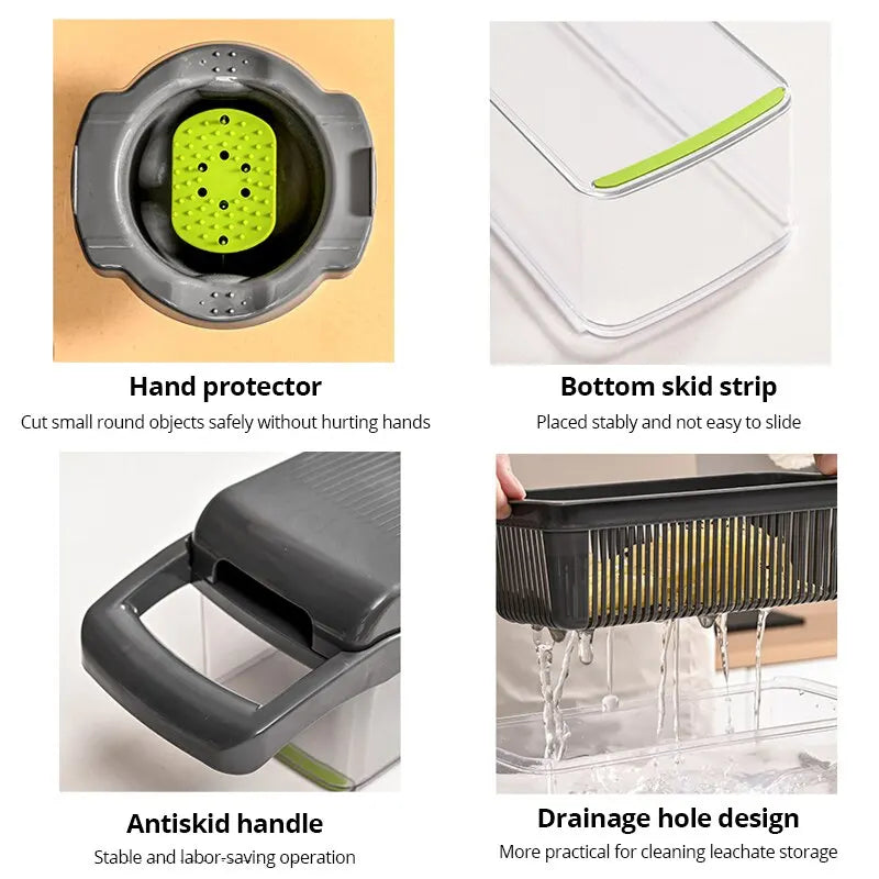 12-in-1 Vegetable Chopper – Manual Slicer with Basket