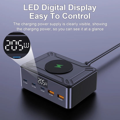 205W GaN Desktop Charger 5 Port USB-C PD Fast Charging Station
