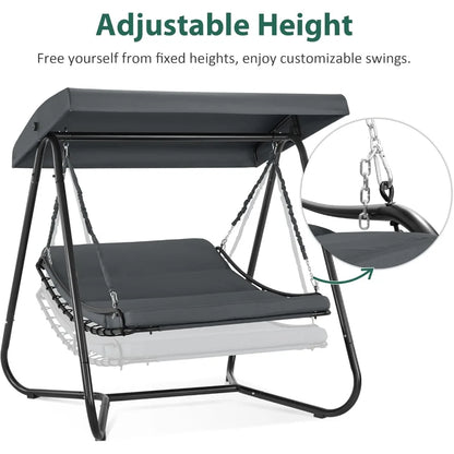 2-Seat Hammock Swing Chair with Canopy & Recliner