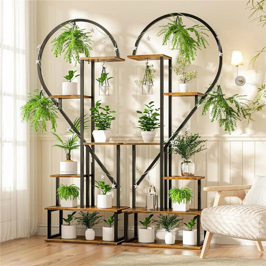 6-Tier Half Heart Plant Stand – Decorative Wooden & Metal Display Shelf