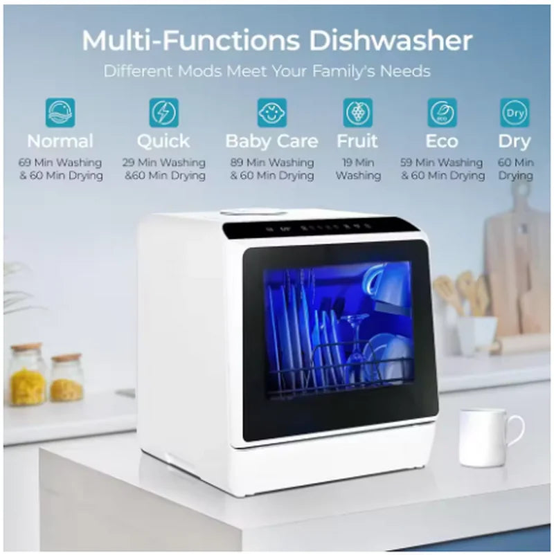 Portable Countertop Mini Dishwasher – 5L Built-In Tank, No Installation Needed