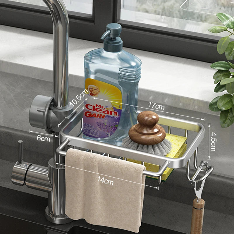 Aluminum Sink Drain Rack – Faucet Sponge & Soap Holder