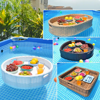 Rattan Floating Breakfast Tray – Pool & Outdoor Multi-Use