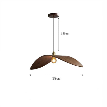 Walnut Wood Straw Hat Pendant Light – Warm LED Hanging Lamp