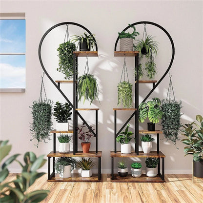 6-Tier Half Heart Plant Stand – Decorative Wooden & Metal Display Shelf