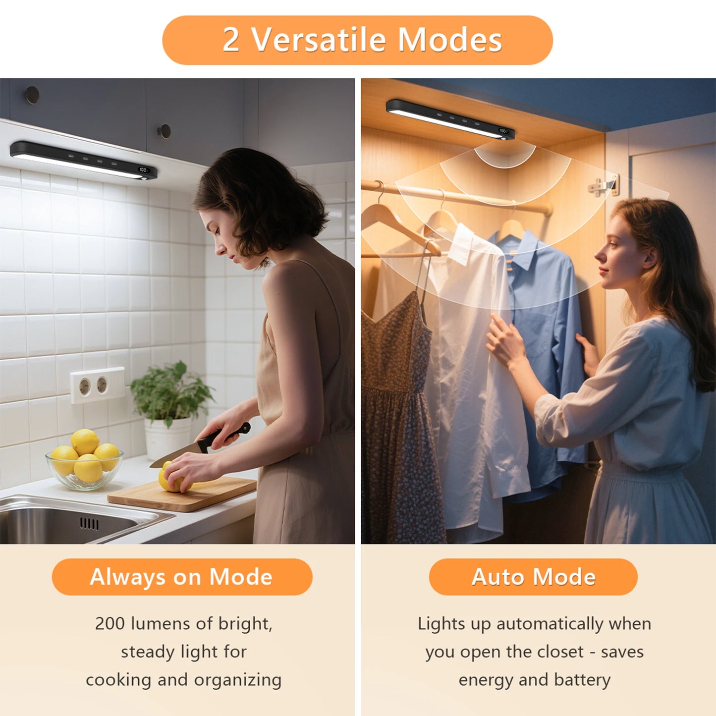 WILLED Rechargeable Motion Sensor Cabinet Light – 3 Colors Dimmable Night Bar