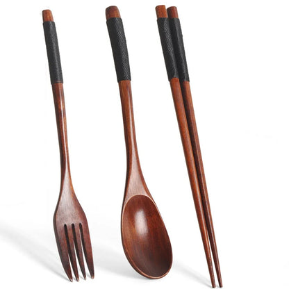 Natural Wooden Cutlery Set – Reusable Spoon, Fork & Chopsticks Dining Set