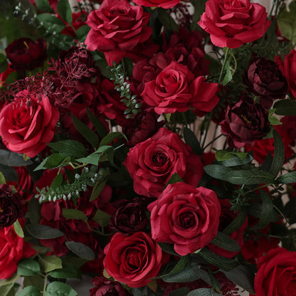 Dark Red Silk Rose Centerpiece – Elegant Event & Home Decor Arrangement