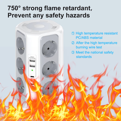 12-in-1 Power Tower Surge Protector with USB-C & Night Light