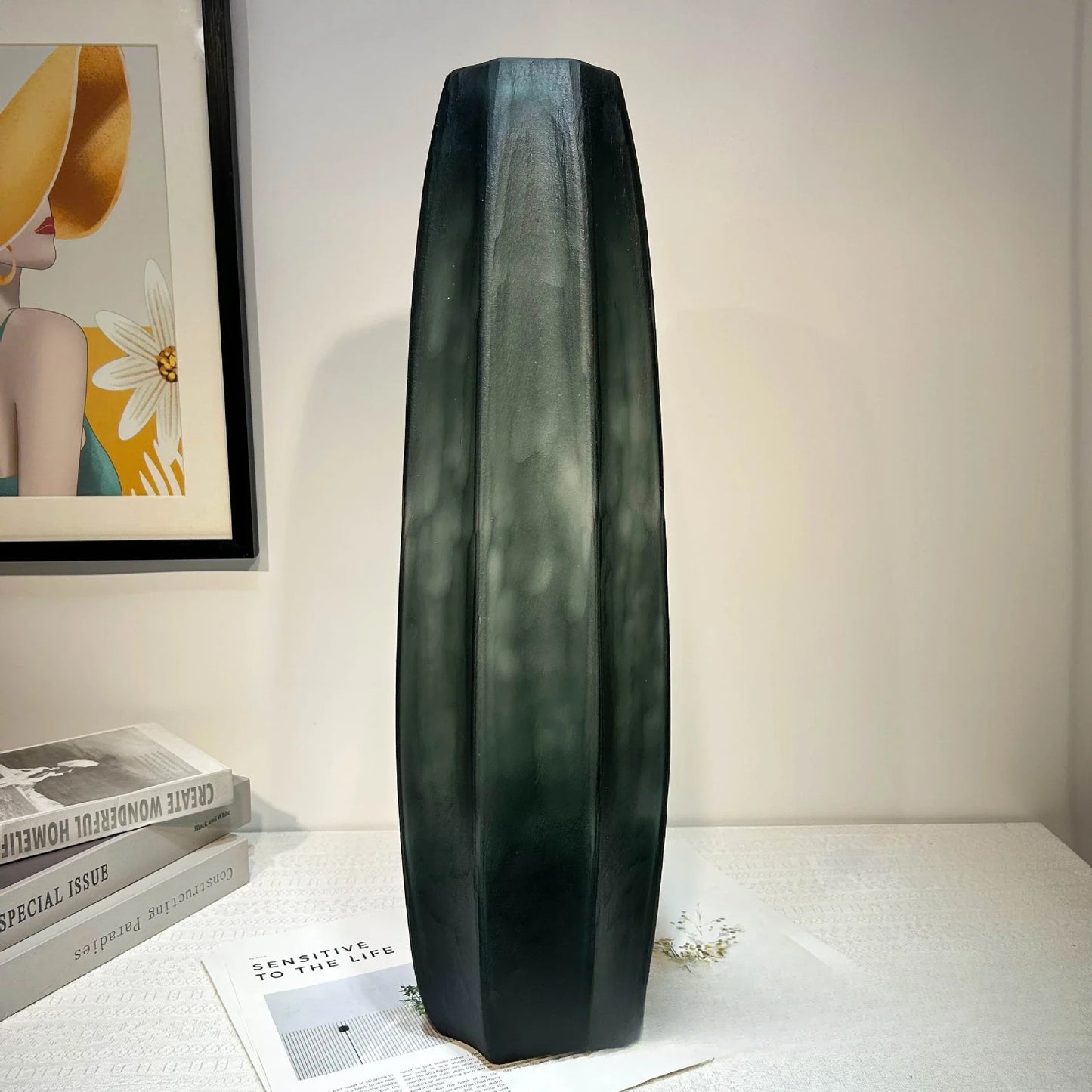 Hand-Ground Smoked Glass Vase – Large Modern Decor