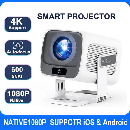 Huaweishi 4K Smart Portable Projector – 1080P, Auto-Focus, 600 ANSI