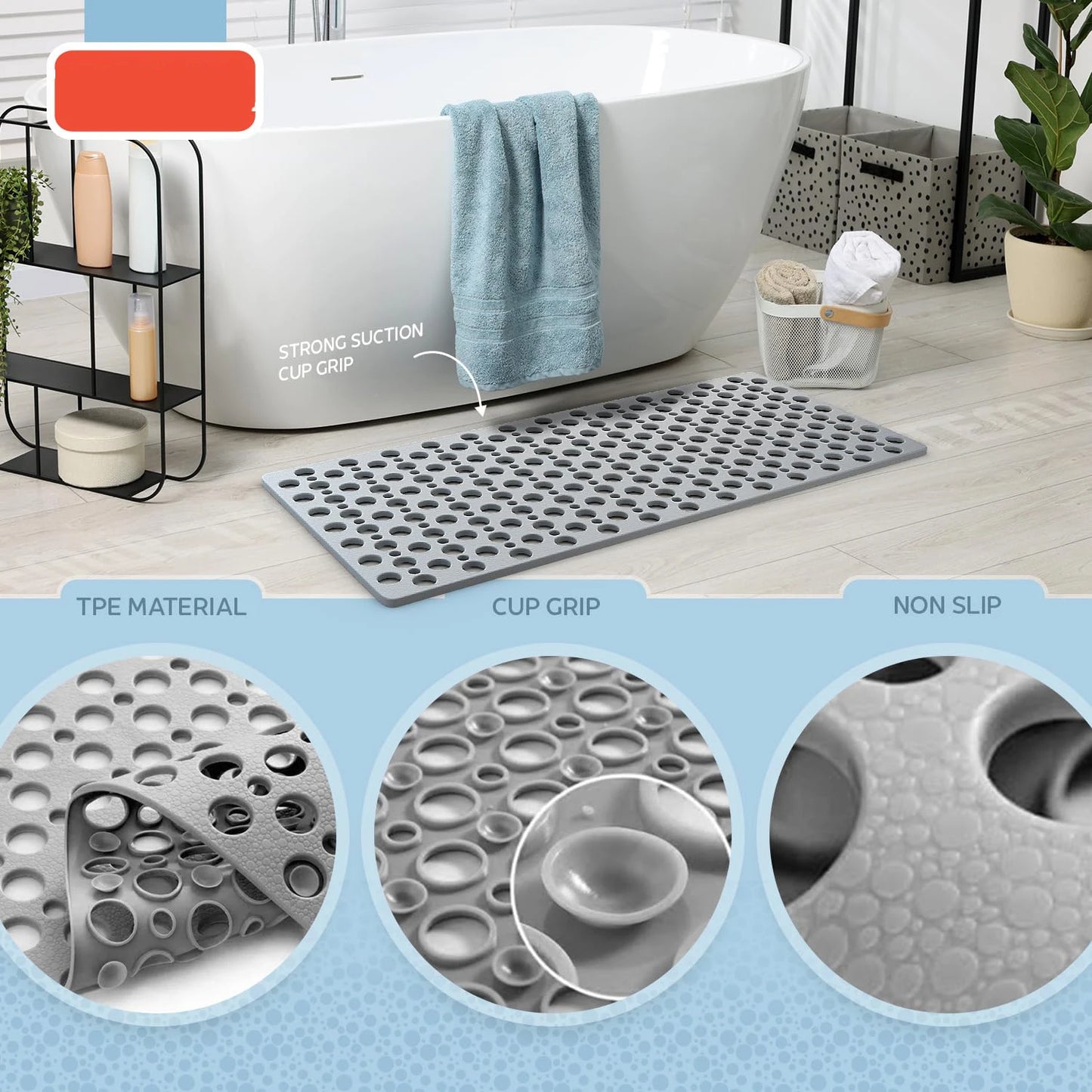 Non-Slip Shower & Bathtub Mat with Suction Cups
