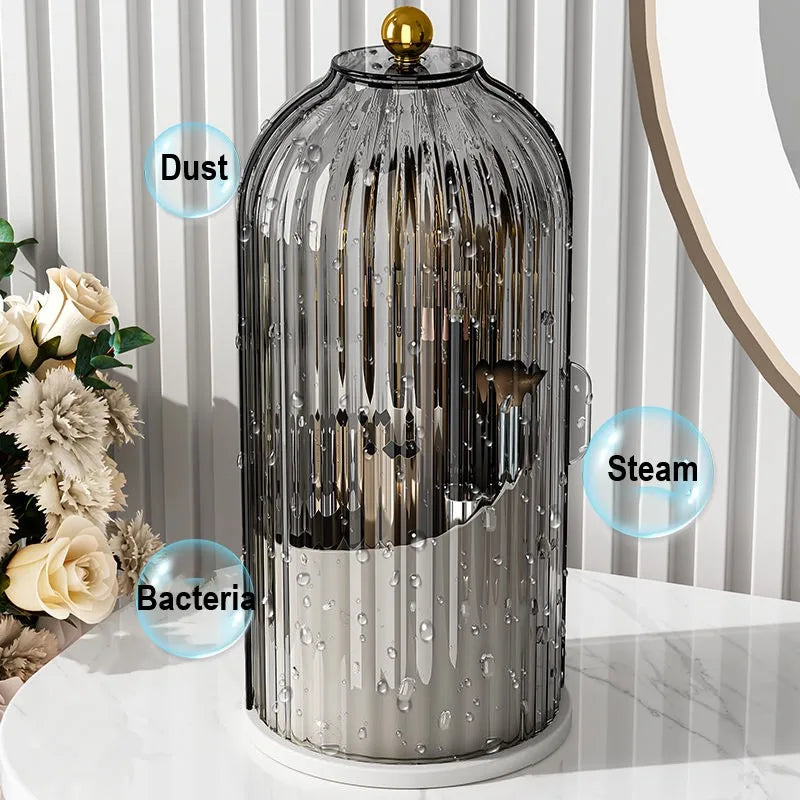Rotating Makeup Brush Organizer With Lid