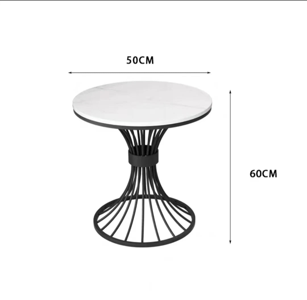 Modern Round Stone Coffee Table – Luxury Metal Frame Side Table