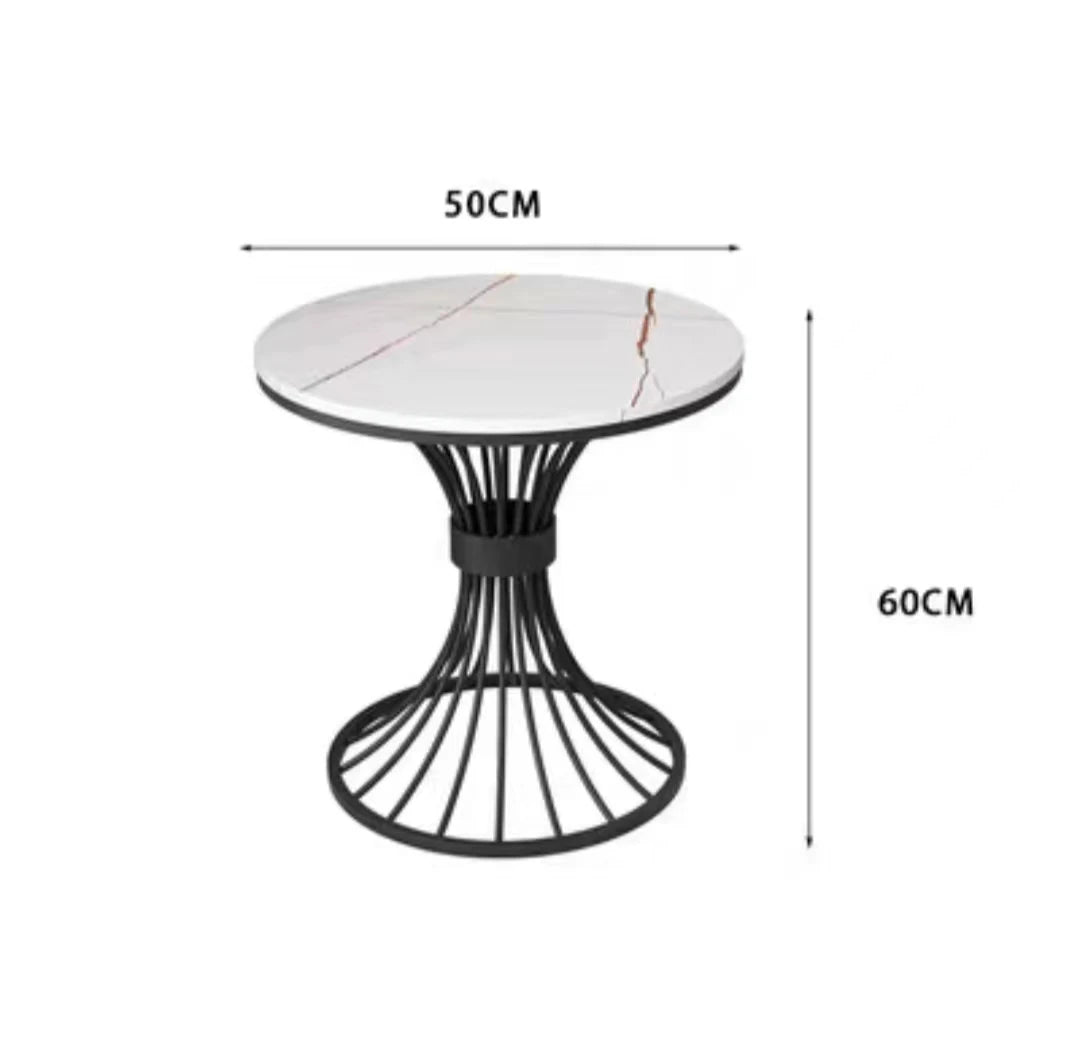 Modern Round Stone Coffee Table – Luxury Metal Frame Side Table