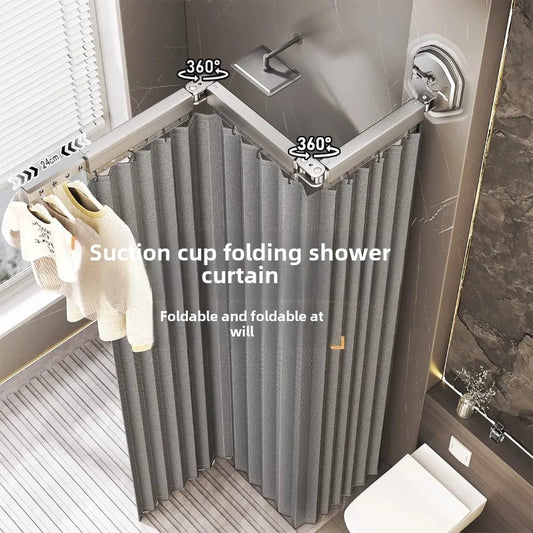 Folding Waterproof Shower Curtain – No-Drill Bathroom Divider