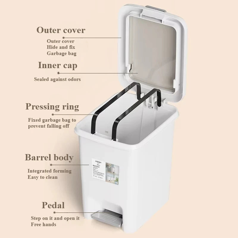 Foot Pedal Clamshell Trash Bin – Silent Kitchen & Home Dustbin