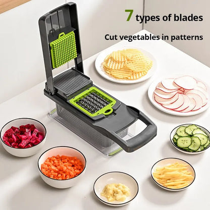 12-in-1 Vegetable Chopper – Manual Slicer with Basket