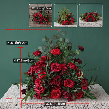 Dark Red Silk Rose Centerpiece – Elegant Event & Home Decor Arrangement