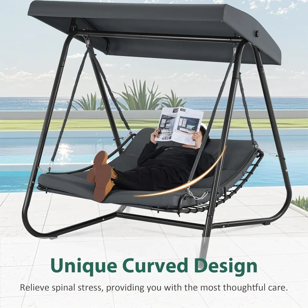 2-Seat Hammock Swing Chair with Canopy & Recliner