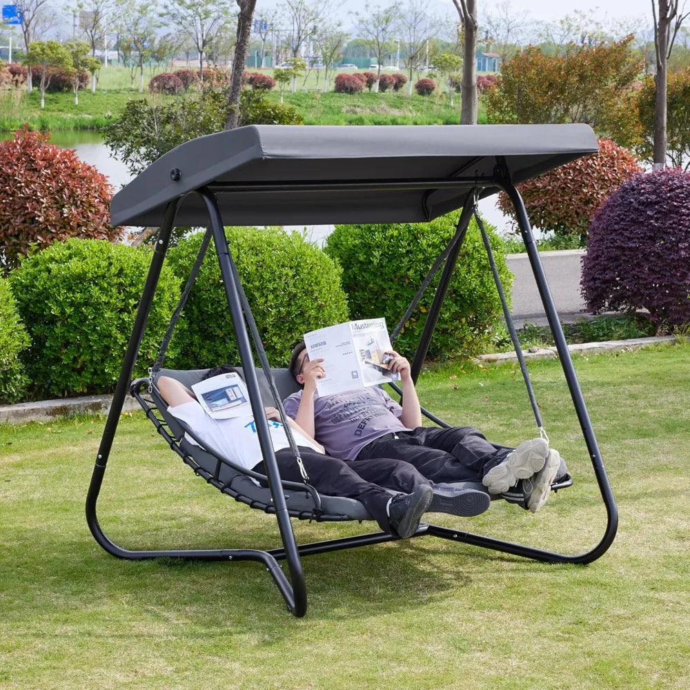 2-Seat Hammock Swing Chair with Canopy & Recliner