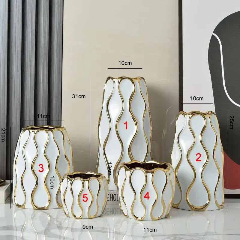 Modern Black & White Ceramic Vase with Gold Accent