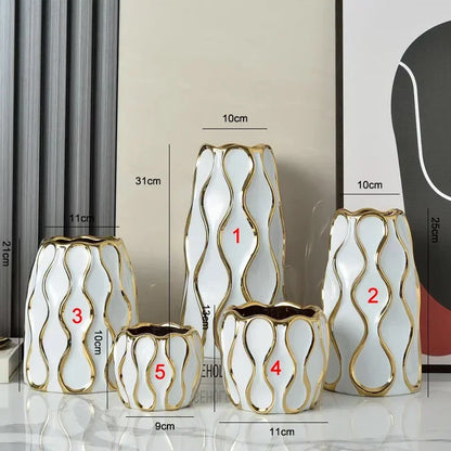 Modern Black & White Ceramic Vase with Gold Accent