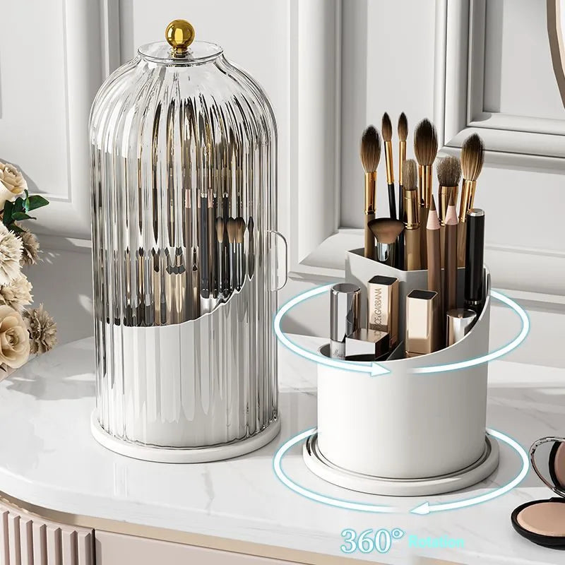 Rotating Makeup Brush Organizer With Lid